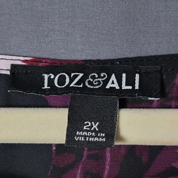 Roz & Ali Burgundy Floral Fairy Grunge Long Sleeve Cottagecore Work Top 2X - Picture 10 of 12